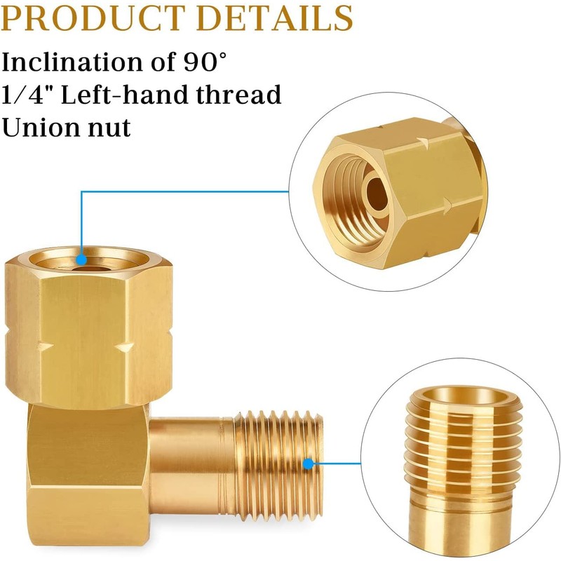 Gas Connection Angle 1/4 Inch Left 90° Corner Connector Brass