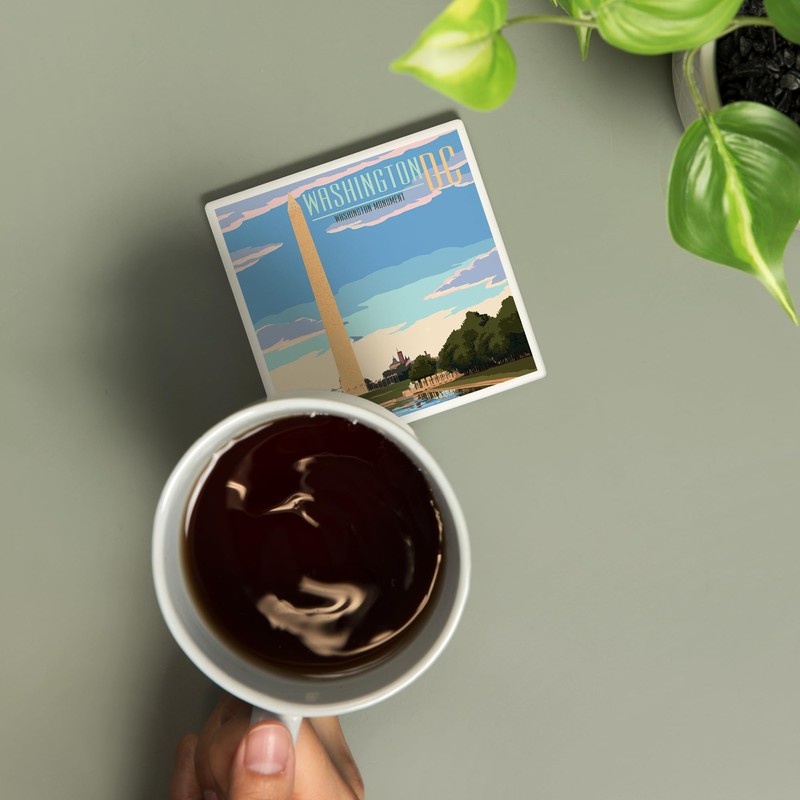 Lantern Press Washington, DC, Washington Monument Scene (Absorbent Ceramic Coaster,
