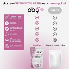 Oby Inositol Puro Ultra Myo Inositol & D-Chiro Inositol ratio 40:1 Max Concentración polvo 60 días