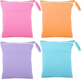 4 piezas bolsa húmeda seca para bebé, lavable bolsa de viaje, bolsa de pañales, bolsa de pañal húmedo, bolsa de pañales de tela reutilizable con 2 bolsillos para nadar para bebé, bolsa húmeda para viajes, playa, piscina (azul, morado, rosa, naranja)