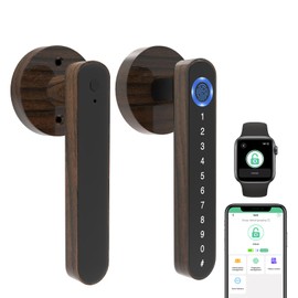 eLinkSmart Fingerprint Knob Lock Wood Grain Metal Door Lock Lever Digital Keyless Entry Door Knob Fingerprint Handle Door Lock for Bedroom, eSmartLock App, Support Phone & iOS Watch