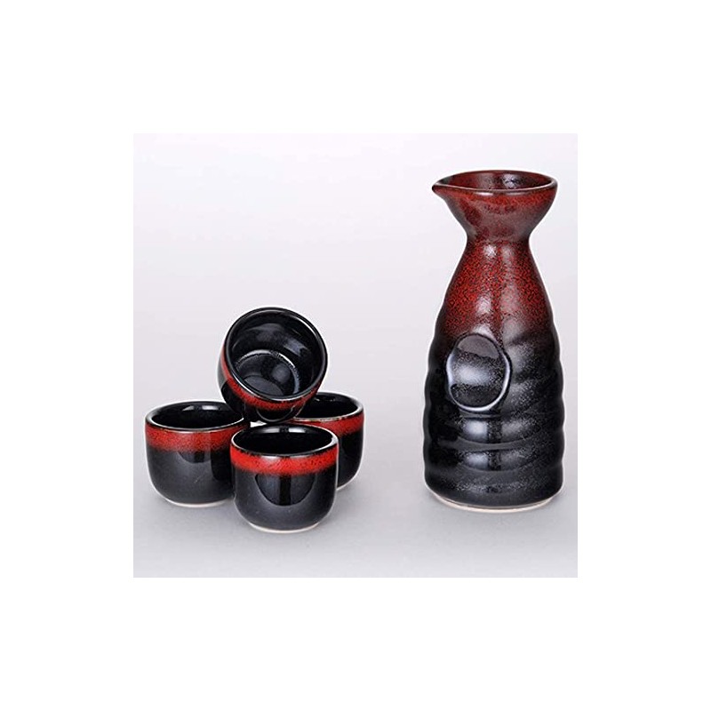 Happy Sales 5 piece Ceramic Sake Set - Red &