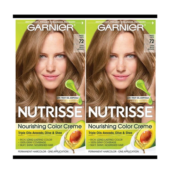 Garnier Hair Color Nutrisse Nourishing Creme, 72 Dark Beige Blonde (Sweet Latte), 2 Count