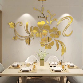 Wall Stickers 3D Flower Pattern - Family Wall Decals Living Room Wall Decor Sticker for Walls Decor Living Room Home Decorations Room Decor for Office Sofa Bedroom Decals (Golden XS: 40cm * 60cm)