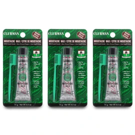 Clubman Mustache Wax for Men – Brown Moustache Wax with Brush & Comb, Strong Hold, 0.5 oz x 3 Pack