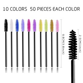500 Pack Multicolor Disposable Mascara Wands Eyelash Brush Mascara Brushes Eyelash Extension Supplies Applicator Makeup Brush Kits （10 Colors）