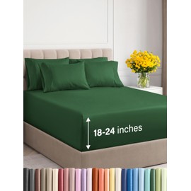Extra Deep Queen Sheet Set - 6 Piece Breathable and Cooling Sheets - Hotel Luxury Bed Sheets Set - Easy Fit - Soft, Wrinkle Free and Comfy Sheets Set - Emerald Green Sheet Set with Extra Deep Pockets