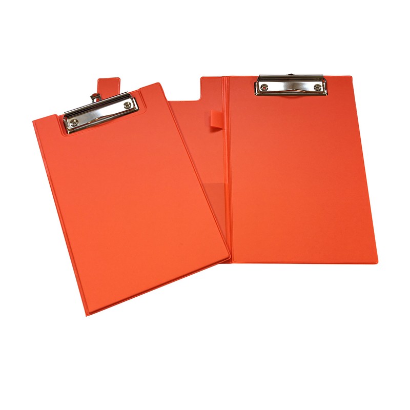 A5 Neon Orange Foldover Clipboard with Pen Holder