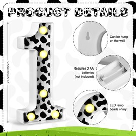 VIHOSE Light Cow Print Numbers Birthday Table Centerpieces Decorations Farm Decorative Light up Number Sign for Cowgirl Animal Cow Themed Party Farm Barn Supplies Decor(Number 1)