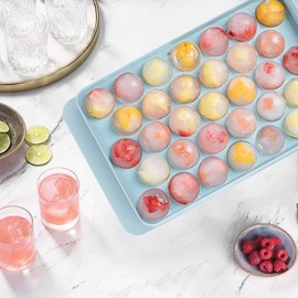 Mini Sphere Ice Cube Tray Balls, Round Ice Ball Maker Mould for Freezer, includes Free Container (Pink)