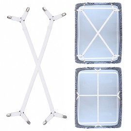 Premium Sheet Straps, Adjustable Crisscross Fitted Sheet Clips (2, White)