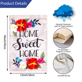 YBTLhome Floral Home Sweet Home Linen Garden Flag - 12.5 x 18 Inches Outdoor Decor for Homes and Gardens