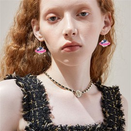 Celestial Space Dangle Earrings Moon Star Earth Planet Drop Dangle Earrings for Women Lightweight Creative Saturn Space Earrings Bohemian Statement Space Jewelry (Purple)