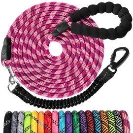 Long Dog Leash 10 FT: Heavy Duty Rope Leashes for Dogs Training with Swivel Lockable Hook Reflective Threads Bungee and Padded Handle - Dog Lead for Large Small Medium Dogs Outside Walking Hiking Red
