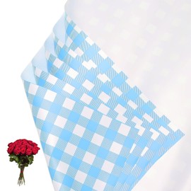 PATIKIL Flower Gift Wrapping Paper, 20 Sheets Plaid Waterproof Bouquet Paper Wrap Florist Supplies Packaging Floral Papers for Wedding DIY Craft Valentine, Blue