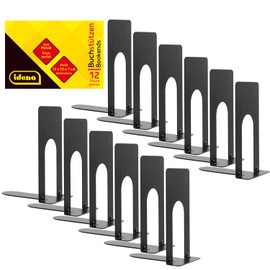 Idena 11110 Metal Bookends in Black, 12 Book Stands in Size 13 x 10 x 7 cm, Book Holder for Bookshelves