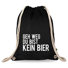 Turnbeutelliebe® Gym Bag with Saying – Various Designs – Printed – Cotton Black – Sports Bag – Backpack – Approx. 12 Litres – 37 x 46 cm, Geh Weg du Bist Kein ...