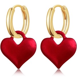 JNONL Exquisite Unique Red Matte Heart Hoop Huggie Earrings Minimalist Creative Elegant Red Love Heart Alloy Hoop Dangle Drop Earrings for Women Jewelry Gifts (Red Heart Earrings)
