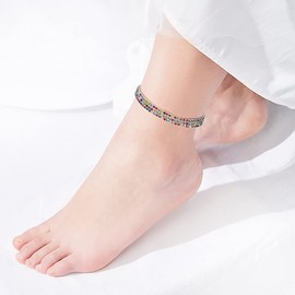 Suyi Crystal Ankle Bracelet for Women Diamond Tennis Stretch Anklets Elastic Foot Chain 3PcsMultiColor