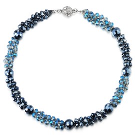 COOLSTEELANDBEYOND Blue Beads Crystal Cluster Statement Necklace Braided Chain Choker Collar Necklace, Magnetic Clasp(CA)