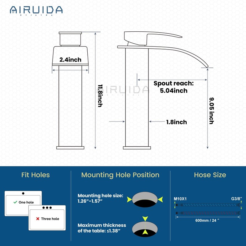 Airuida Vessel Sink Faucet Oil Rubbed Bronze Tall Waterfall Bathroom