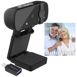 Somikon Camera Webcam: 4K USB Webcam with Lens Cover and USB A to USB Type-C Adapter (Cameras Webcam, Webcam Skype)