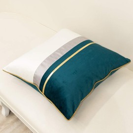 Cushion Covers Decorative Throw Pillow Covers 18 x 18 Inches Teal Pillow Cases Gold Leather Striped Patchwork Velvet Cushion Case Luxury