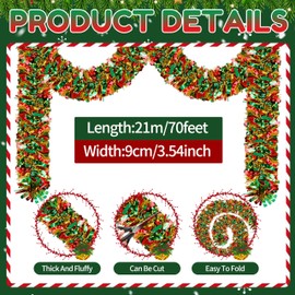 70 Ft Christmas Tinsel Garland Metallic Tinsel Twist Garland Glitter Christmas Tree Hanging Garland Decorations for New Year Party Birthday Holiday Indoor Outdoor Supplies (Mix 2)