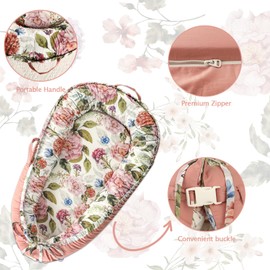 Baby Lounger Replacement Cover, Newborn Lounger cover for 0-12 Months, Breathable & Portable Infant Lounger Case, Soft Baby Floor Seat Cover for Travel, Machine Washable (Cover Only), Peony flower