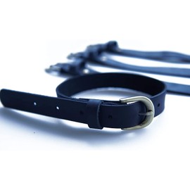 QMYBROW Genuine Leather Straps (Pack of 4), Leather Cinch Straps, Stirrup Straps, Multi-Purpose Quality Hook and Loop Cable Ties Bottom Strap with Metal Buckle Adjustable Length (Black)