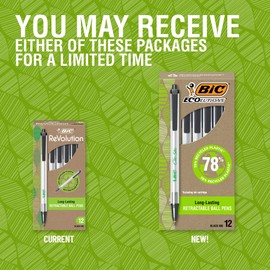 BIC ECOlutions - Bolígrafo retráctil de punta mediana (1 mm), Retráctil, Negro, 12-Count