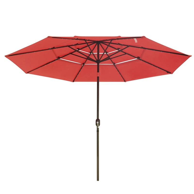 11ft 3-Tier Red Iron Patio Umbrella with 40LEDs Solar Powered