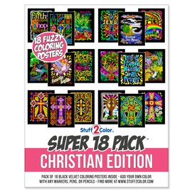 Super Pack of 18 Fuzzy Velvet Coloring Posters (Christian Edition) - Great for Easter, Religious Gift, Kids Sunday School, Group Arts Crafts Projects - Coloring Activity for Boys and Girls (1 Pack)