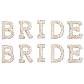 NAUZE 10 Pieces Bride Rhinestone Iron on Patches Bling Diamond Pearl Letter Patches Bride English Letter Sew On Patches for Clothing DIY Art Crafts