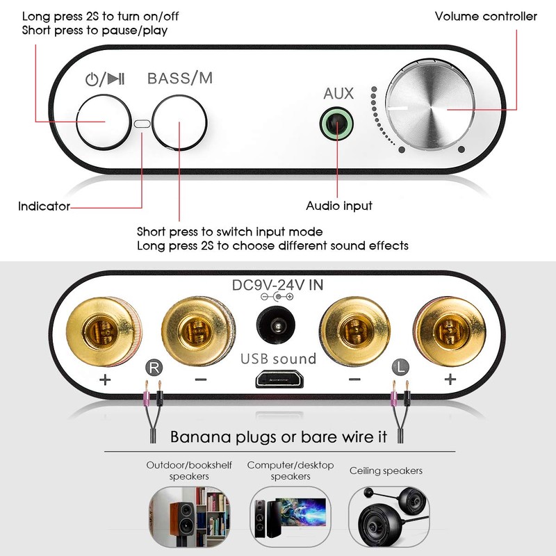 Nobsound NS-10G Bluetooth 5.0 2 Channel Power Amplifier HiFi Stereo