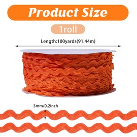 FREEBLOSS 100 Yards Rick Rack Wave Bending Fringe Trim Wide Decorative Braided Woven RIC Rac Ribbon Zig Zag Trim for Crafts Quilting DIY Projects Vibrant Colors Vintage-Inspired Wave Design, Orange