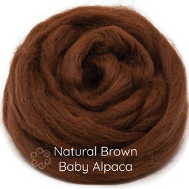 Baby Alpaca Fiber for Spinning, Blending, Felting & Dyeing. Natural Combed Top Roving, Dark Brown.