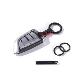 project-cb Key ring × 1, key ring × 2, short strap for car keys, holds ID card holder, stylish and durable, for men and women, black/red, 2.7 inches