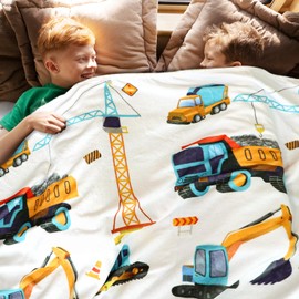 Construction Truck Blanket Boys Excavator Plush Throw Blanket Soft Fuzzy Flannel Tractor Blanket for Bed Couch Sofa Decor Blankets Trucks Car Lover Toddler Kids Blankets Gifts 60"x50"