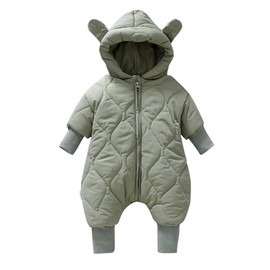 JiAmy Baby Snowsuit Fleece Winter Snow Suits, Bear Hooded Romper Cartoon Baby Girls Boys Clothes Outfits Green 9-12 Months