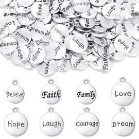 Yinkin 160 Pcs Inspirational Motivational DIY Charms Antique Silver Charm Pendants for Key Chain Jewelry Making Cheer Message Charms for Bracelet Necklace Flat Alloy Charm Gift Accessory 8 Styles