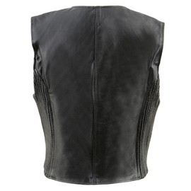 Milwaukee Leather SH1288 Women's Black Leather Deep V-Neck Motorcycle Rider Vest with Side Stretch Panels - 5X-Large