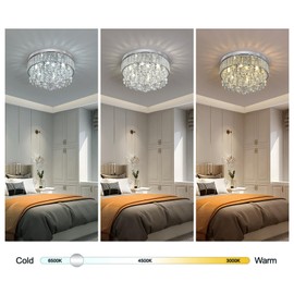 TFCFL 6-Light Crystal Chandelier, Semi Flush Mount Round K9 Crystal Raindrop Ceiling Lighting Fixture D14 X H9.5 for Living Room Hallway Dining Room, G9 Bulbs Base (Silver)