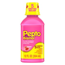 Pepto-Bismol Cherry Liquid 5 Symptom Relief including Upset Stomach & Diarrhea 12 Oz (Pack of 3) (OLD)