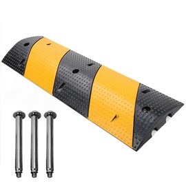 Scinotec 40” Rubber Speed Bumps 1 Pack 2 Channel Heavy Duty Speed Humps with Bolt Spike 22000Lbs Load Capacity Cable Protector Ramps for Asphalt Concrete Gravel Traffic Driveway