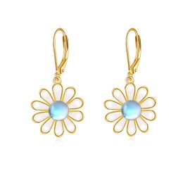 Daisy Moonstone Dangle Earrings 925 Sterling Silver Sunshine Earring Hypoallergenic Jewelry for Women