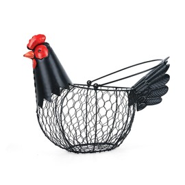 Chicken Metal Egg Basket, Chicken Wire Egg Basket with Handle, Egg Collecting Basket,Farmhouse Rustic Chicken Decor, Chicken Shaped Fruit Bowl Holder for Home Kitchen