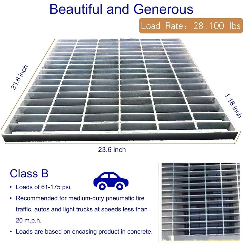 DuuMuut Galvanized Steel Drain Grate 24x24 in, B-Class 28100 lbs