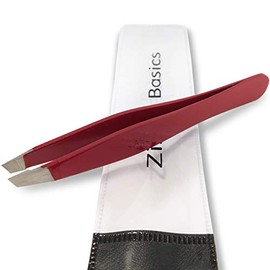 (Ruby Red) - Tweezers - Surgical Grade Stainless Steel - Slant Tip for Expert Eyebrow Shaping and Facial Hair Removal - with Bonus Protective Pouch - Best Tool for Men and Women (Ruby Red)