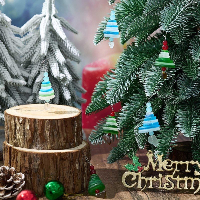 Arrowbash 6 Pcs Sea Glass Christmas Tree Ornaments Sea Crystal